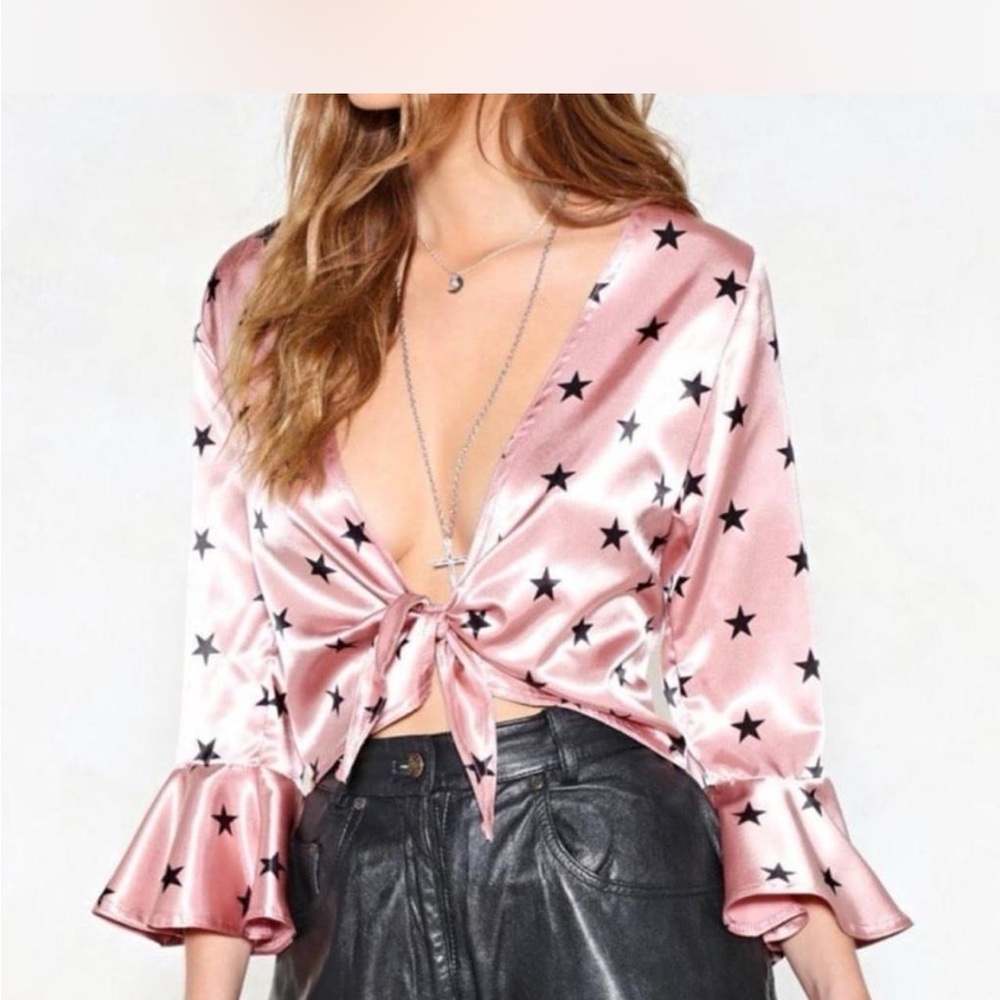 Nasty Gal Pink Star Satin Blouse